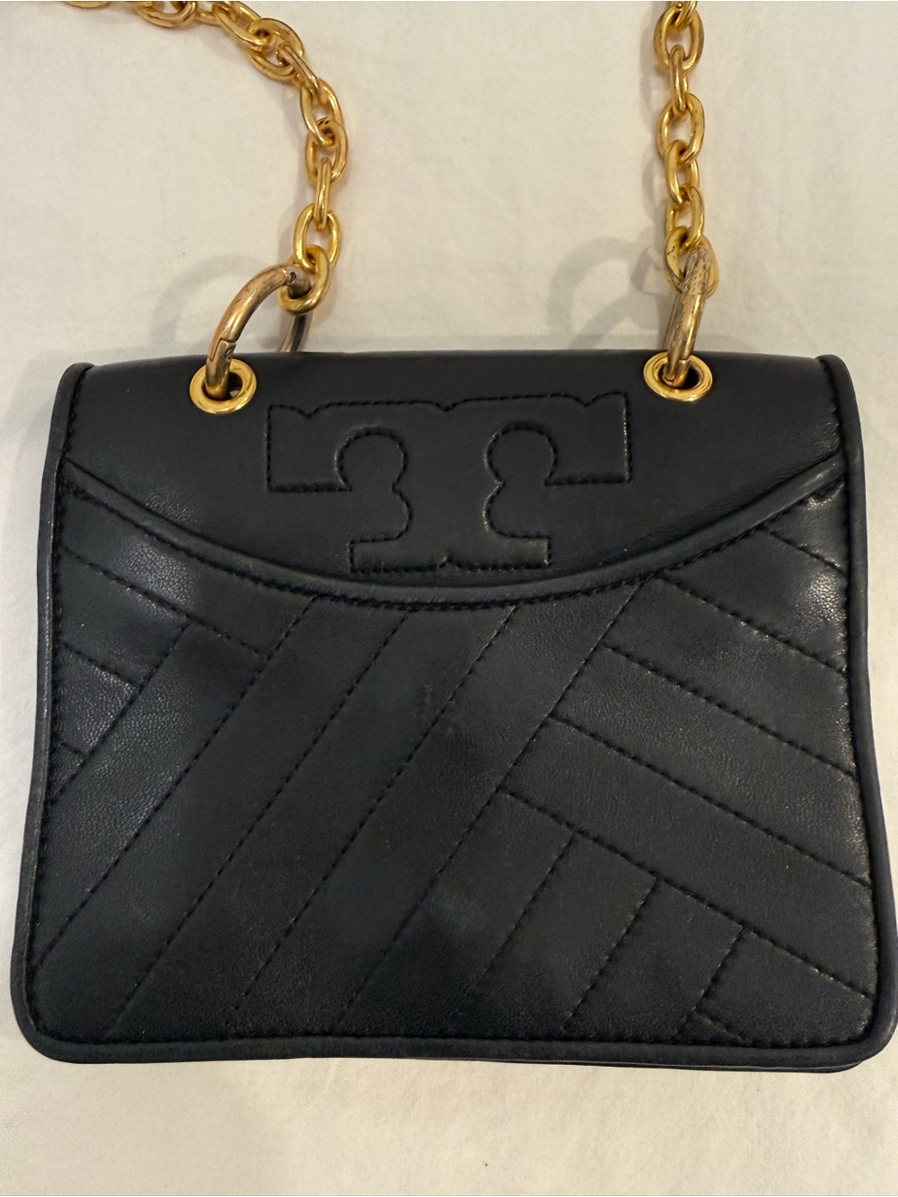 Tory Burch Black Quilted Leather Crossbody with Gold Chain